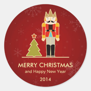 Nutcracker Merry Christmas and Happy New Year 2014 Classic Round Sticker