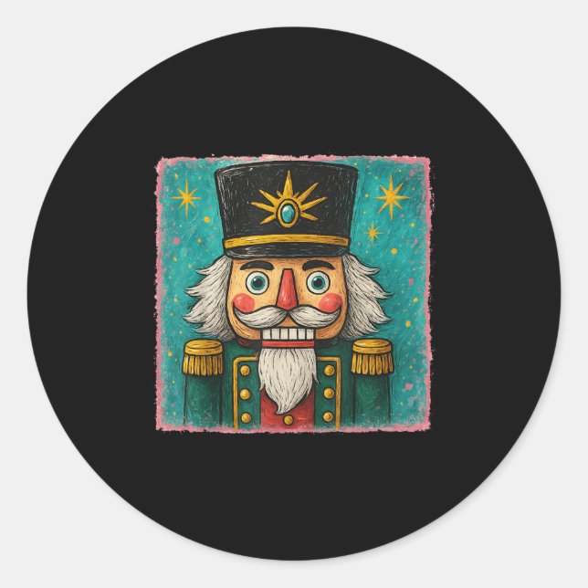 Nutcracker Merry Christmas Men Women Kids Painting Classic Round Sticker (Front)