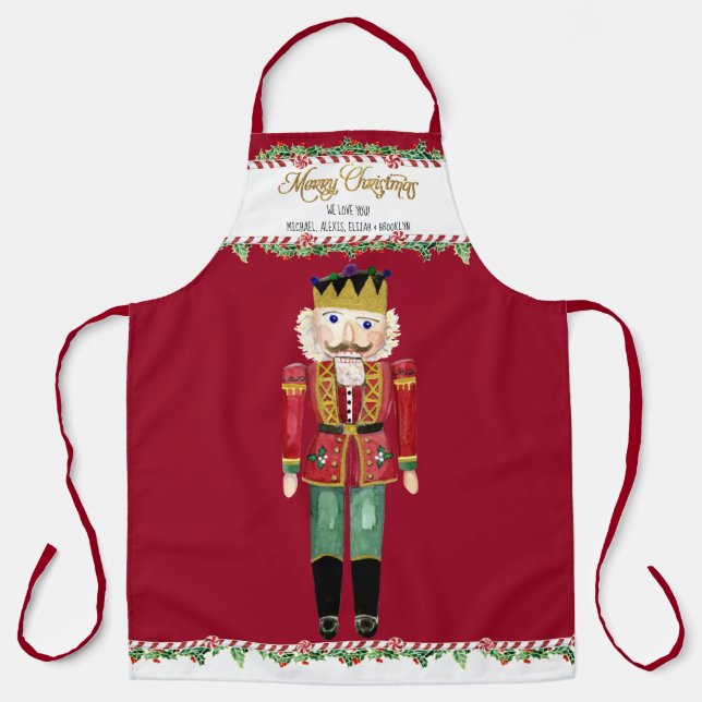 Nutcracker Merry Christmas We love you Kids Names Apron (Front)