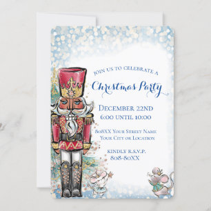 Nutcracker & Mice Snowy Christmas Party Invitation