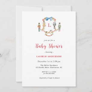 Nutcracker Monogram crest Christmas Baby shower Invitation