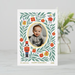 Nutcracker Mouse Christmas Baby Photo Foil Holiday Card