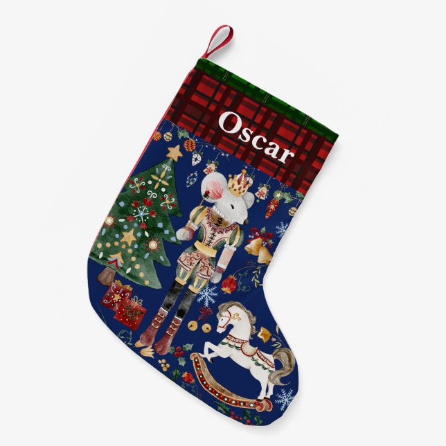 Nutcracker Mouse King Ballet Vintage Red Gingham Small Christmas Stocking (Front (Hanging))