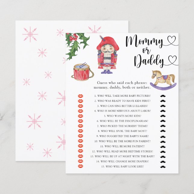 Nutcracker - mummy or daddy baby shower game (Front/Back)