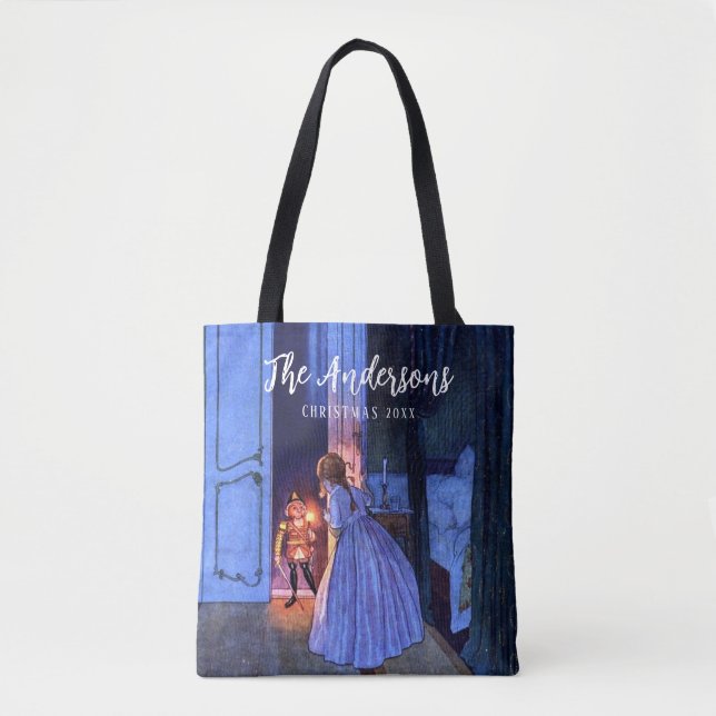 Nutcracker Nostalgic Personalised Vintage Holiday Tote Bag (Front)