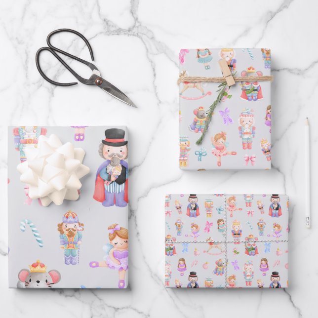 Nutcracker Pattern Christmas Wrapping Paper Sheet (Front)