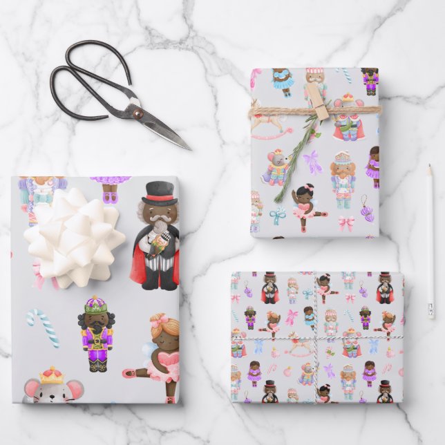 Nutcracker Pattern Christmas Wrapping Paper Sheet (Front)