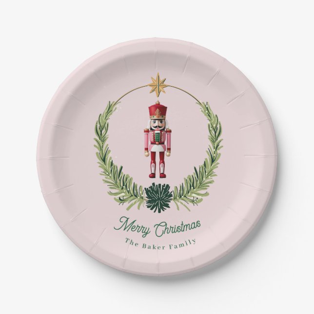 Nutcracker Personalised Cute Pink  Red Christmas  Paper Plate (Front)