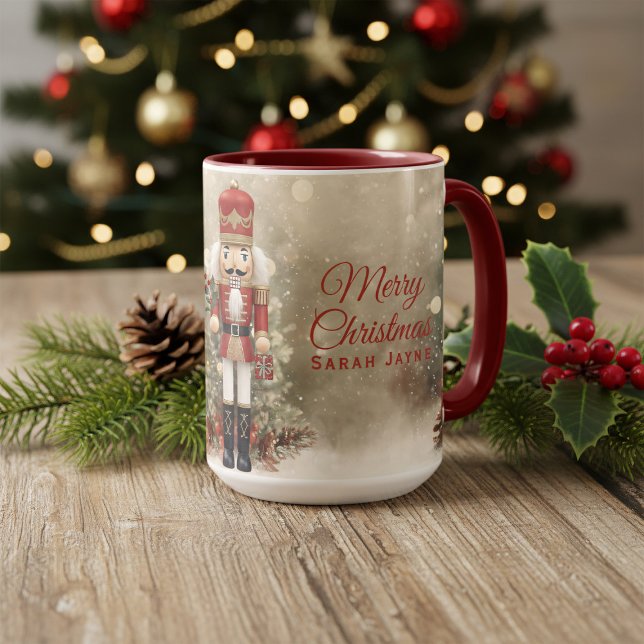 Nutcracker Personalised Merry Christmas Coffee Mug (Add your name and fill with festive cheer)