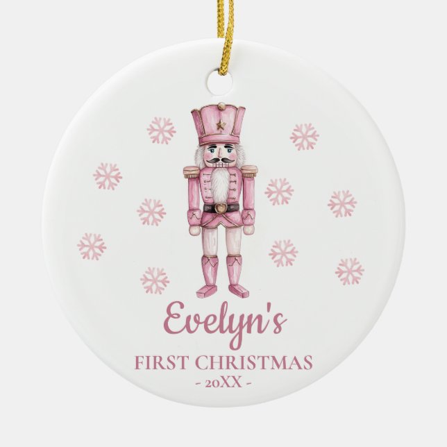 Nutcracker Personalized Girl's First Christmas Ceramic Tree Decoration (Front)