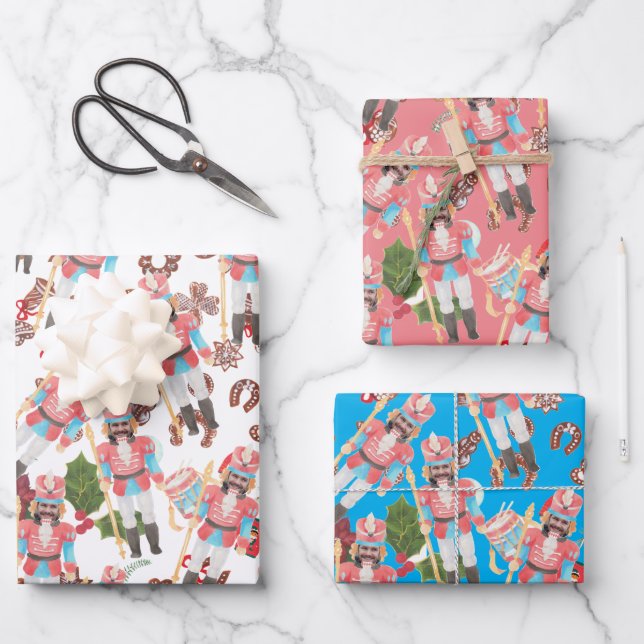 Nutcracker Photo Face Funny Christmas Wrapping Paper Sheet (Front)