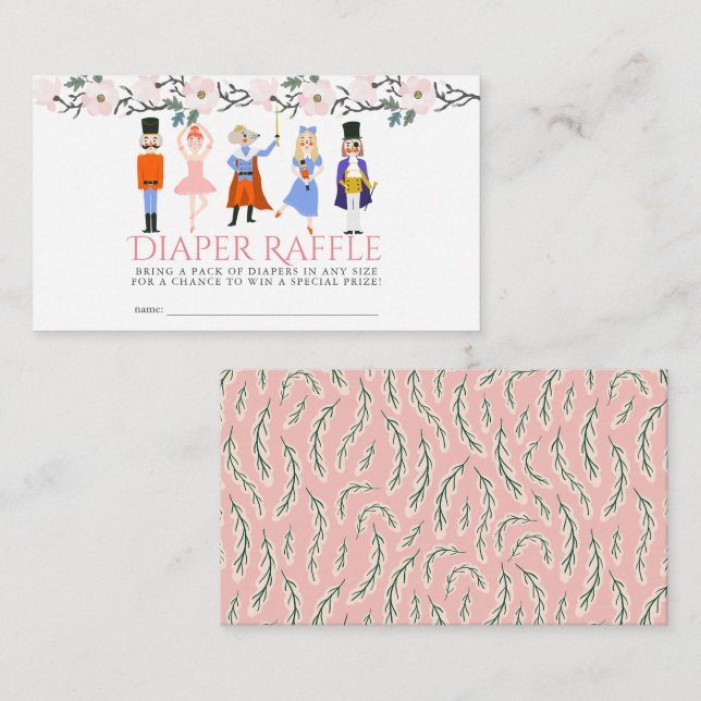 Nutcracker Pink Baby Shower Diaper Raffle Ticket Enclosure Card (Front/Back)