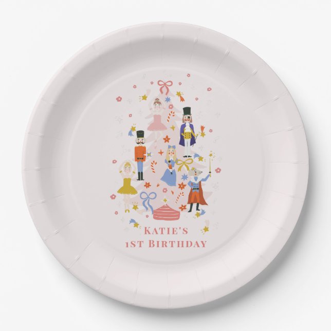 Nutcracker Pink Christmas Tree Birthday Paper Plat Paper Plate (Front)