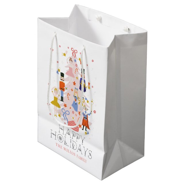 Nutcracker Pink Christmas Tree Holiday Medium Gift Bag (Front Angled)