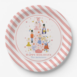 Nutcracker Pink Christmas Tree Holiday Paper Plate