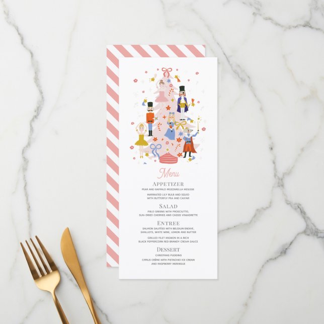 Nutcracker Pink Christmas Tree Holiday Party Menu (Front/Back In Situ)