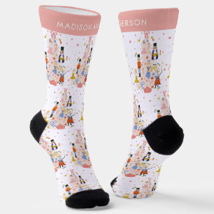 Nutcracker Pink Christmas Tree Holiday Socks