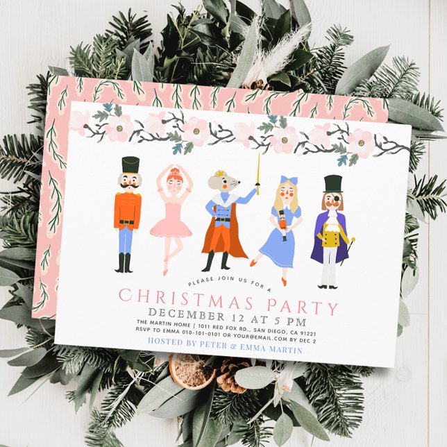 Nutcracker Pink Floral Christmas Holiday Party Invitation (Creator Uploaded)