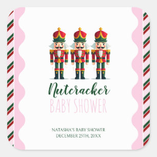 Nutcracker Pink Girl Christmas Baby Shower Square Sticker