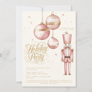 Nutcracker Pink Gold Ornaments Holiday Party Invitation