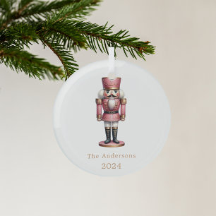 Nutcracker pink minimalist Christmas Glass Tree Decoration