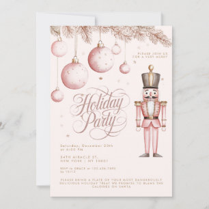 Nutcracker Pink Rose Gold Ornaments Holiday Party Invitation