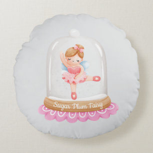 Nutcracker Pink Sugar Plum Fairy Christmas Round Cushion