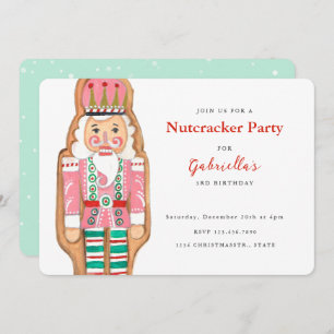 Nutcracker pink & turquoise winter Snow Holiday Invitation