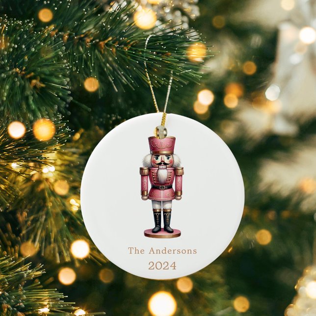 Nutcracker pink white simple Christmas Ceramic Tree Decoration (Creator Uploaded)