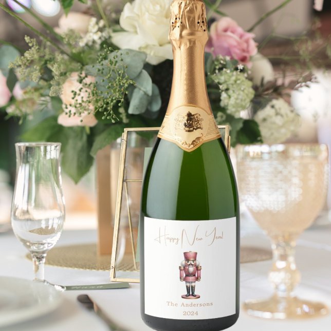Nutcracker pink white simple Christmas Sparkling Wine Label (Creator Uploaded)