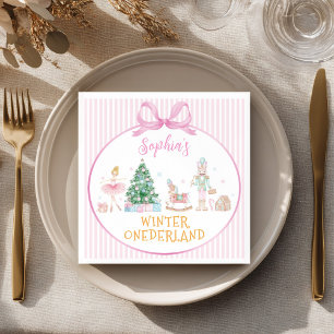 Nutcracker Pink Winter Onederland Birthday Napkin