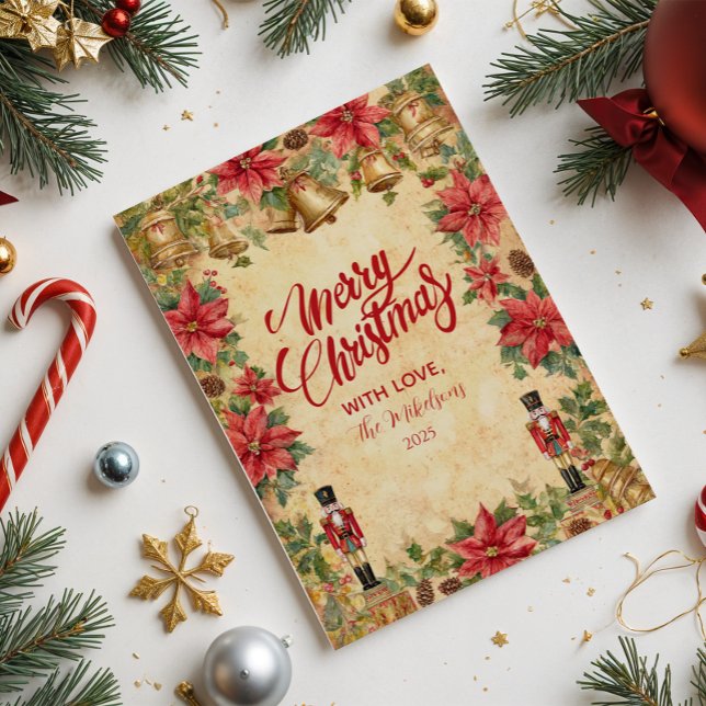 Nutcracker Poinsettia Christmas Holiday Card (Creator Uploaded)