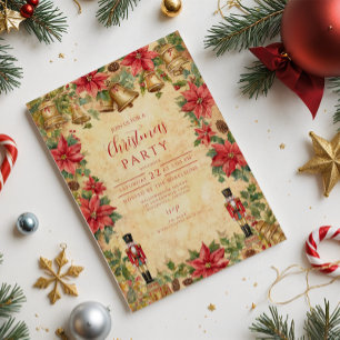 Nutcracker Poinsettia Christmas Invitation