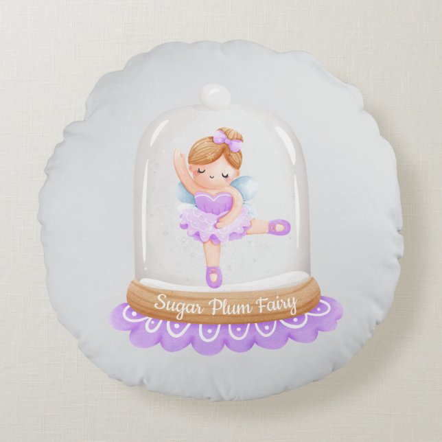 Nutcracker Purple Sugar Plum Fairy Christmas Round Cushion (Front)