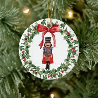 Nutcracker Red Bow Wreath Christmas Tree Decor Ceramic Tree Decoration