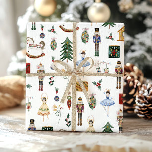 Nutcracker red gold ballerina birthday party wrapping paper