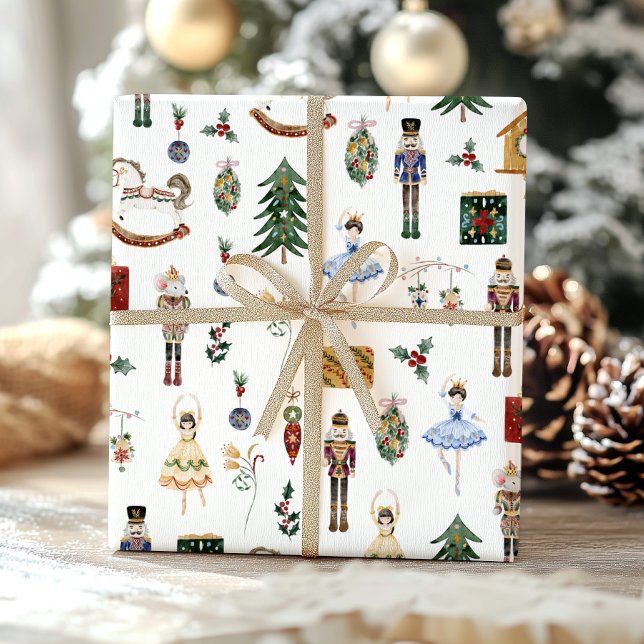Nutcracker red gold ballerina birthday party wrapping paper (Creator Uploaded)