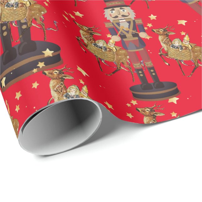   Nutcracker Red Golden Snowflakes  Wrapping Paper (Roll Corner)