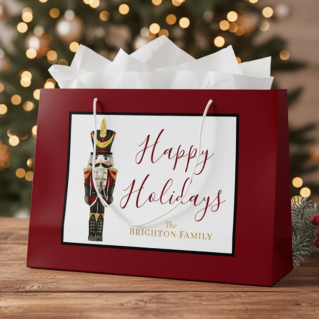 Nutcracker Red Happy Holidays Classic Christmas  Large Gift Bag (Creator Uploaded)
