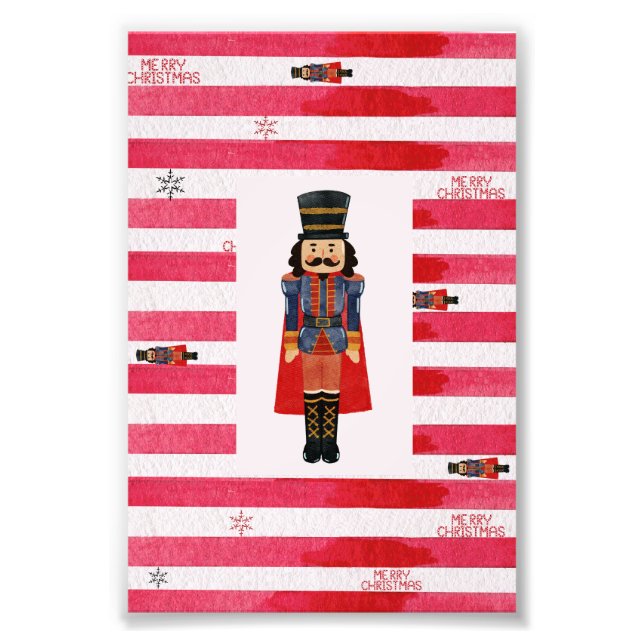 Nutcracker Red Stripes Christmas Art Poster Print (Front)