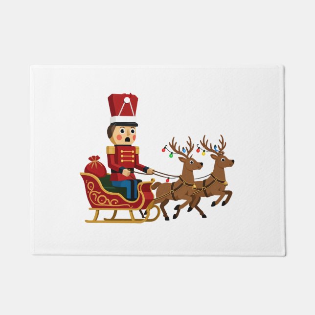 Nutcracker Riding a Magical Christmas Sleigh Doormat (Front)