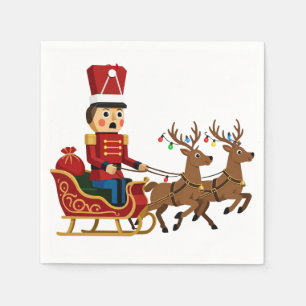 Nutcracker Riding a Magical Christmas Sleigh Napkin