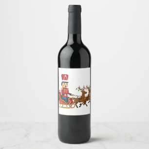 Nutcracker Riding a Magical Christmas Sleigh Wine Label