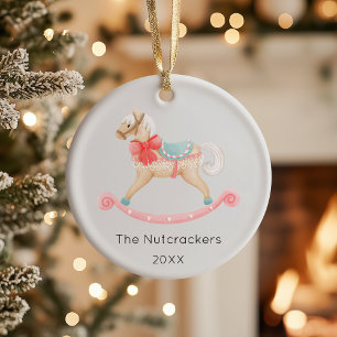 Nutcracker Rocking Horse Christmas Photo Ceramic Tree Decoration