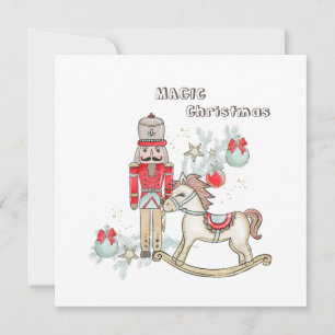 Nutcracker Rocking Horse Christmas Tree Flat Card