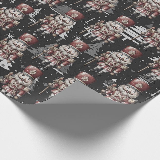 Nutcracker Soldier Captain Christmas Trees Wrapping Paper (Corner)