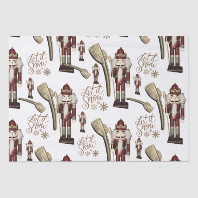 Nutcracker Soldier Christmas Let it Snow Gold Tissue Paper (Front)