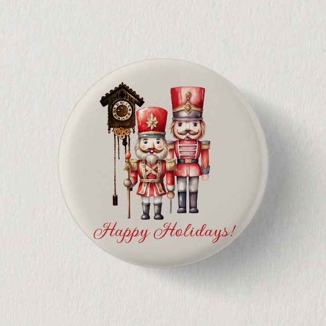 Nutcracker Soldier Duo Happy Holidays Cuckoo 3 Cm Round Badge (Front)
