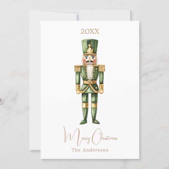 Nutcracker soldier green simple Christmas Holiday Card (Front)
