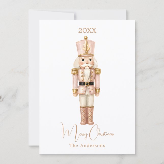 Nutcracker soldier pink simple Christmas Holiday Card (Front)